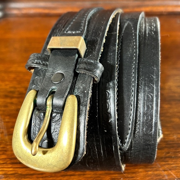 FRONTIER top grain steerhide Western Rugged Heavy Duty Gun Embossed Black Belt - Picture 1 of 9